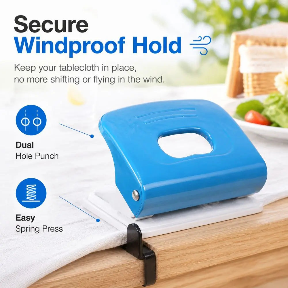 Windproof Tablecloth Clip & Dual Hole Punch – Spring Loaded Tablecloth Fastening Clip Richie's