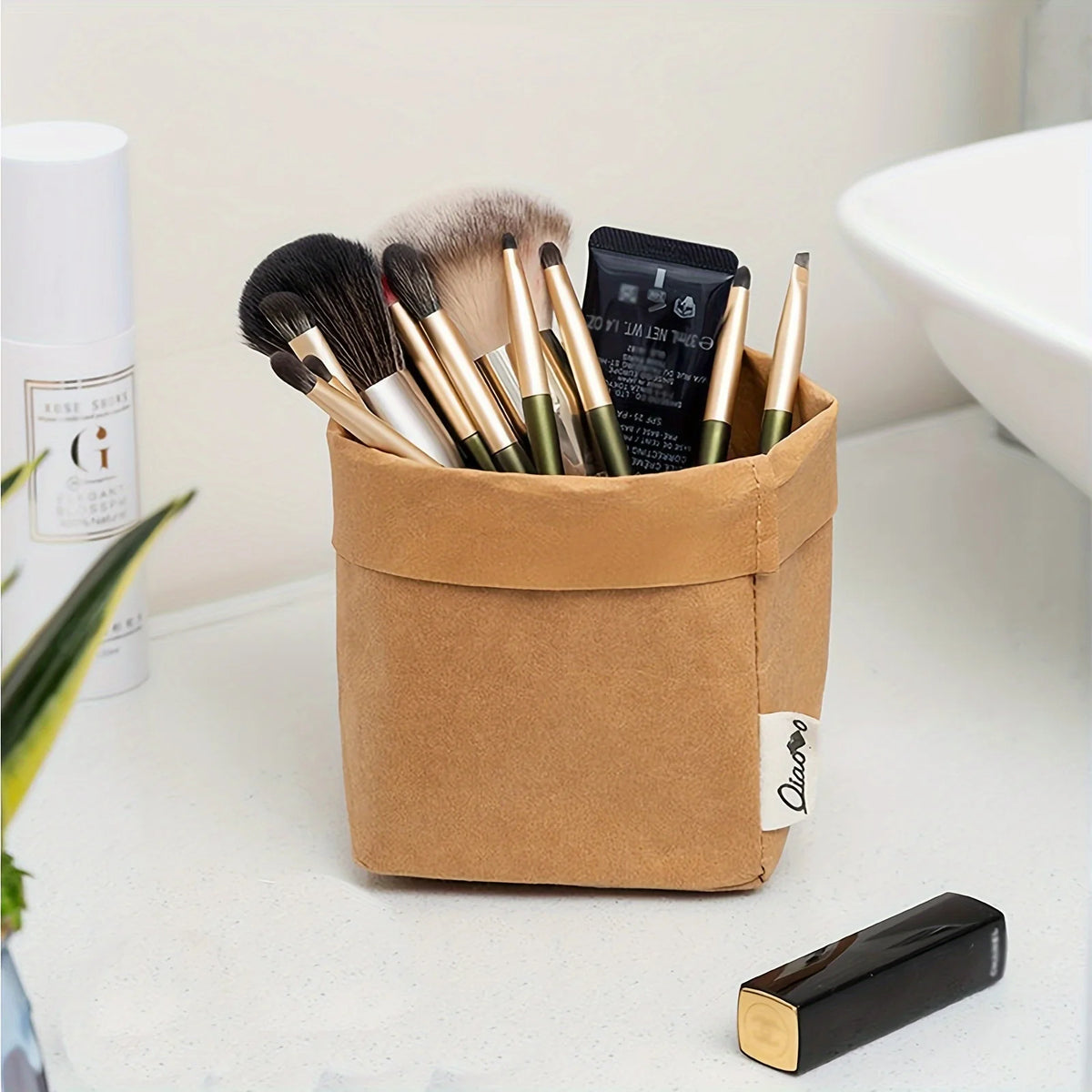Washable Kraft Paper Storage Bag – Collapsible Beige Organizer Kraft Paper Organizer Richie's