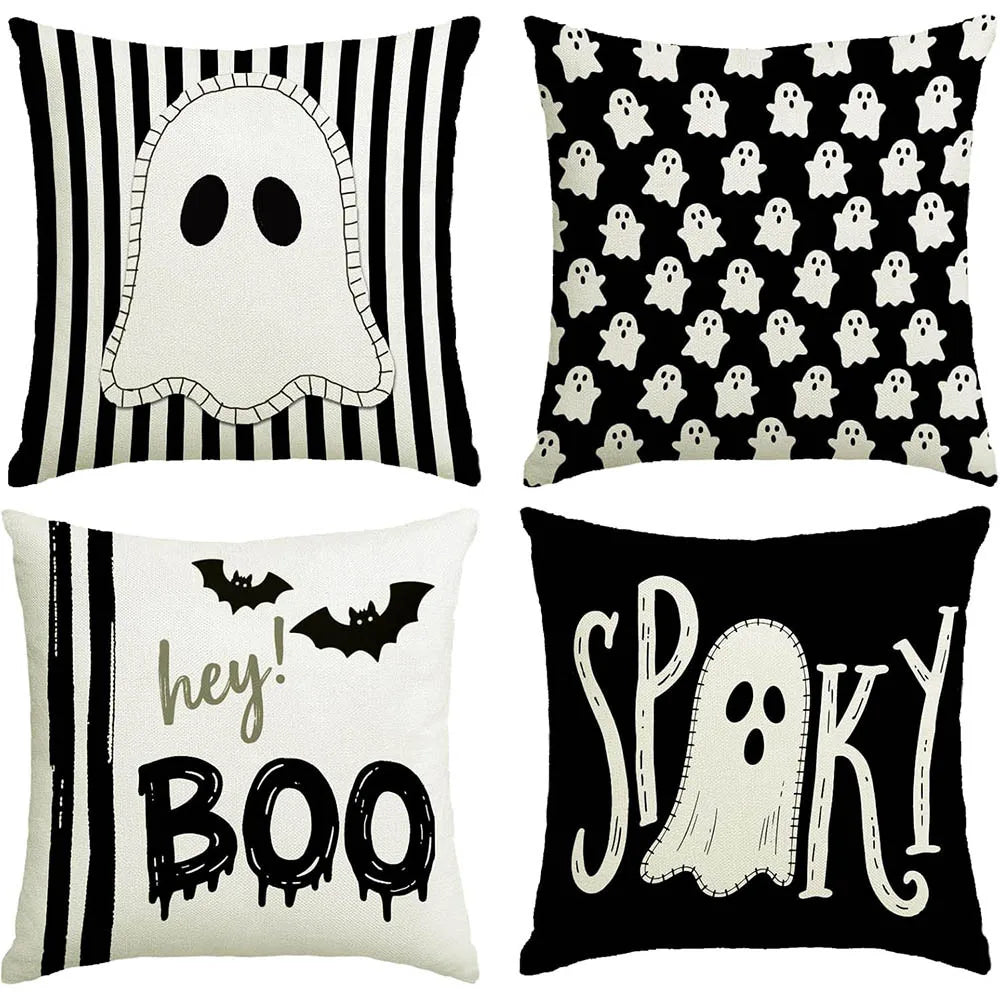 Halloween Ghost Pillow Covers 18x18 Set of 4 – Spooky Stripe Pillow Covers Richie's 4pcs