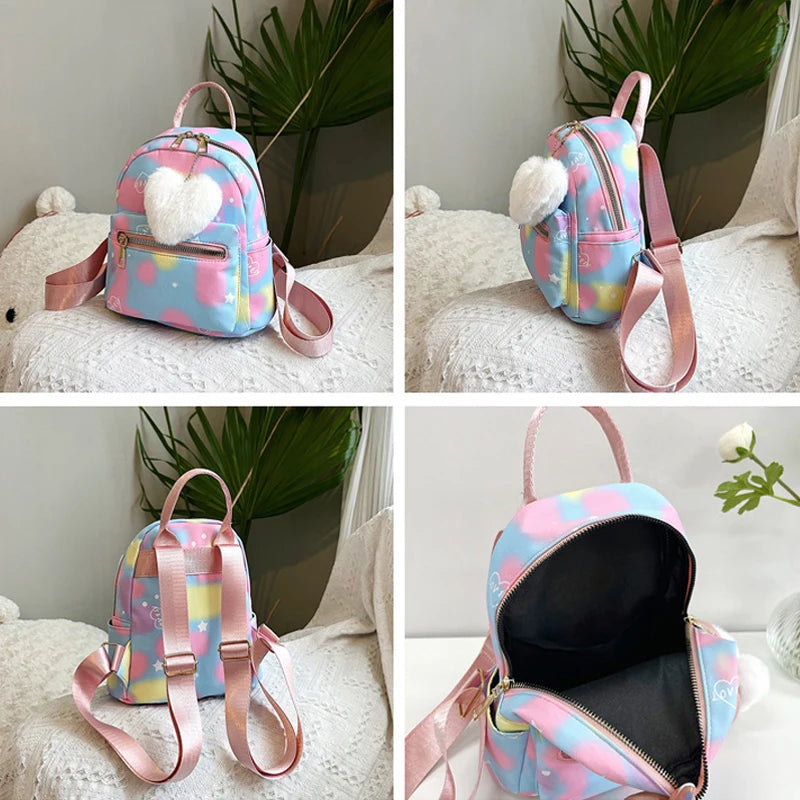 Mini Nylon Backpack for Women – Cute Multicolor Bag & Heart Pendant Mini Backpack Richie's