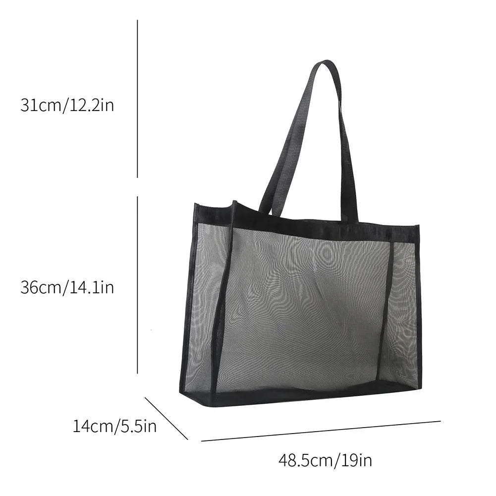 Women's Transparent Mesh Shoulder Tote Bag – Beach & Shopping Mesh Shoulder Tote Richie's black China Mainland