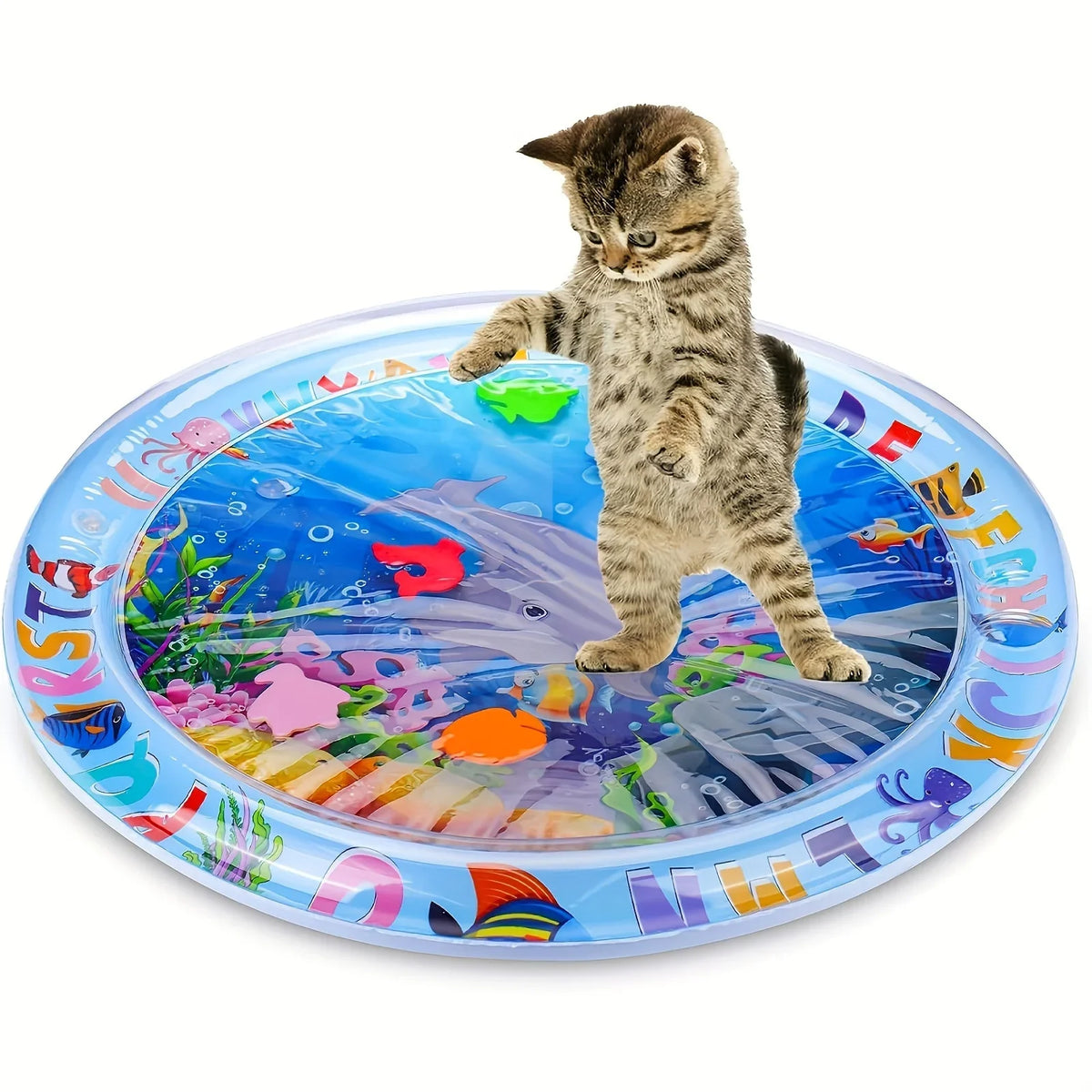 Spill-Proof Water Sensory Cat Mat – Floating Fish PVC Toy Interactive Cat Toy Richie's