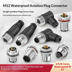 M12 IP67 Waterproof Connector 4/5/8 Pin Panel Socket 22AWG Wire Industrial Connector Richie's