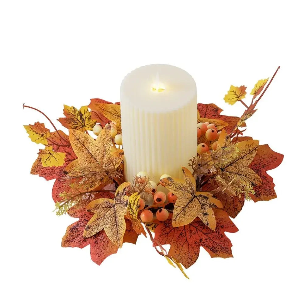 Faux Maple Leaf Autumn Candle Wreath Table Centerpiece Ring Candle Wreath Ring Richie's