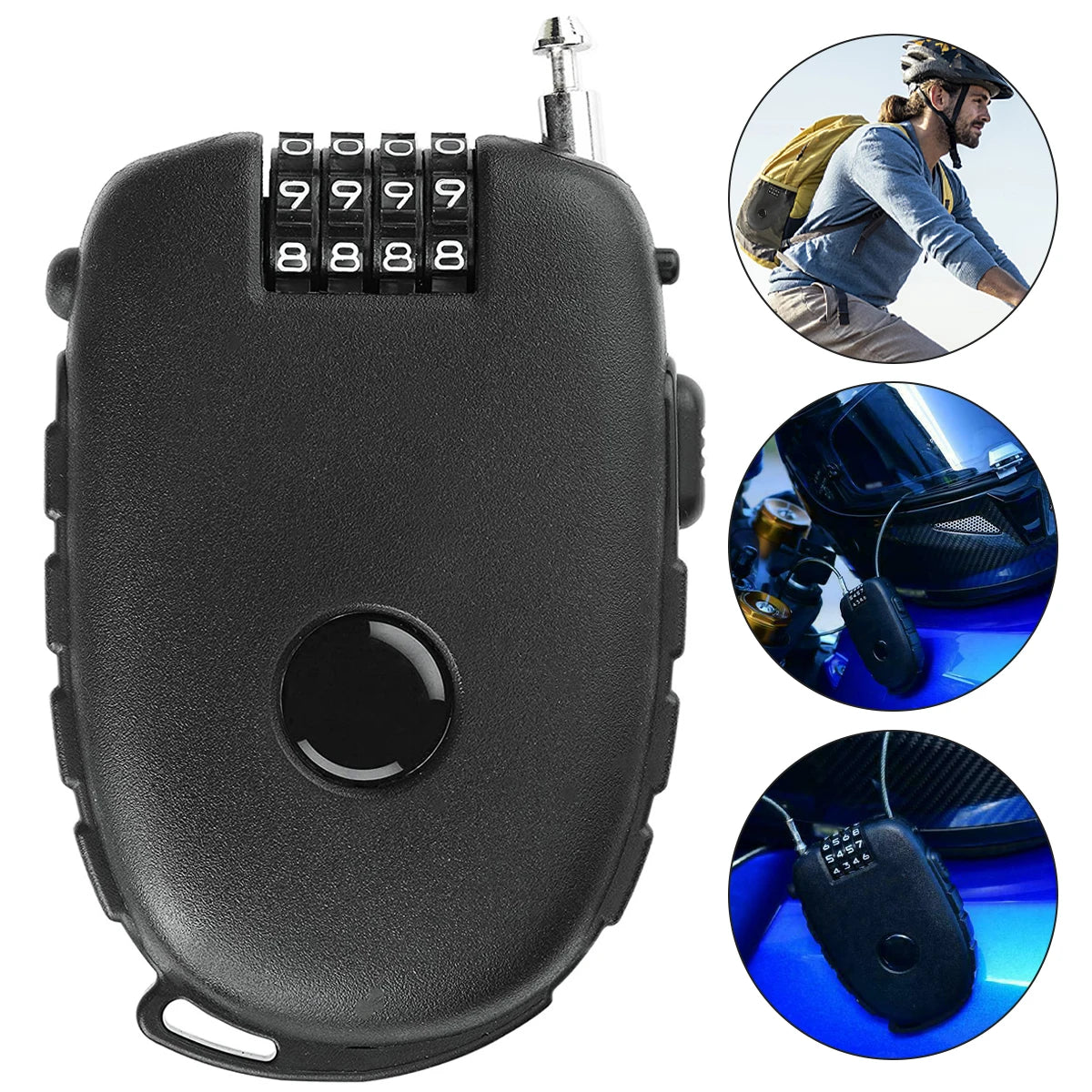 4-Digit Resettable Motorcycle Helmet Cable Lock – Portable Helmet Cable Lock Richie's