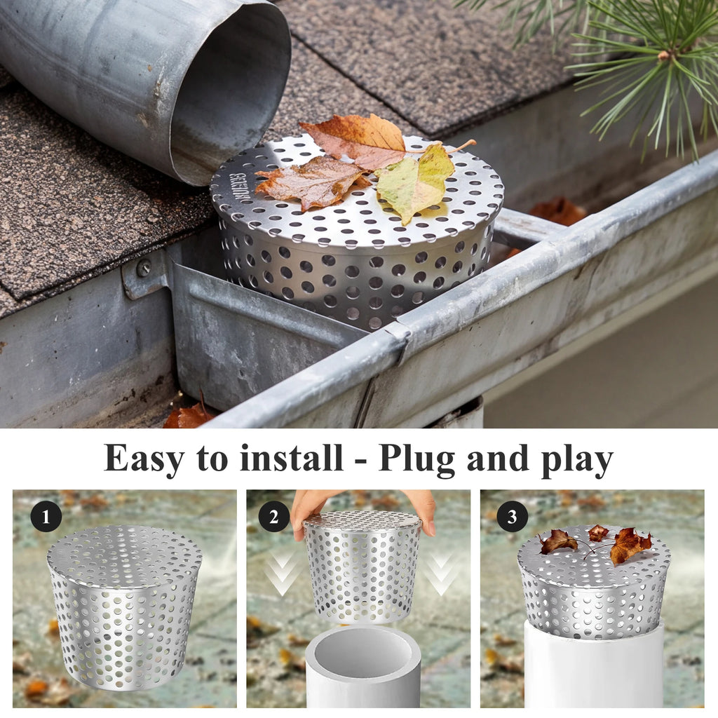 304 Stainless Steel Gutter Leaf Guard Downspout Strainer 90–110mm Gutter Downspout Strainer Richie's