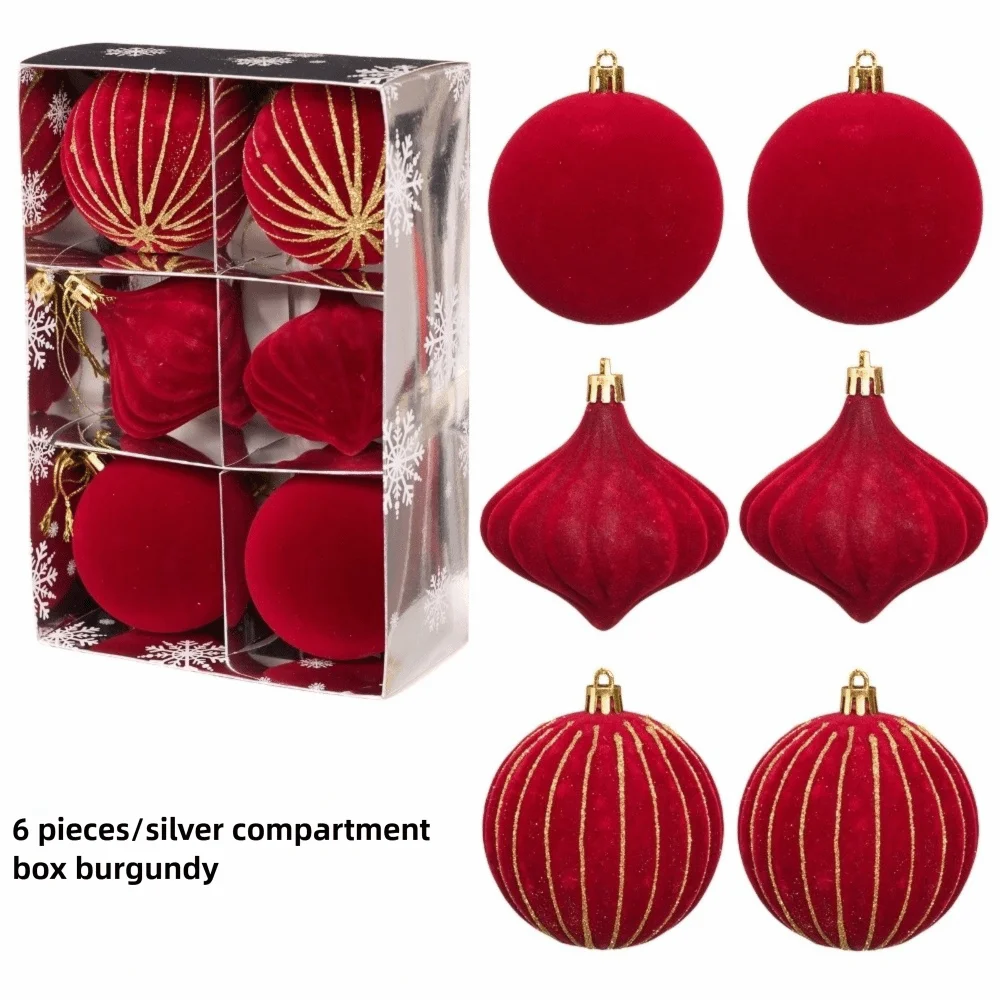6-Pack 8CM Velvet Flocked Christmas Ball Ornaments | DIY Decor Christmas Ball Ornaments Richie's Red 1.5cm