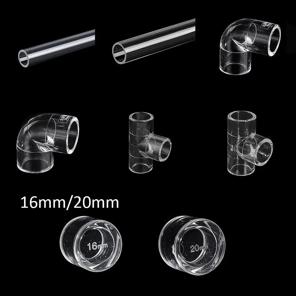 Clear Acrylic Pipe Fittings 16/20mm – 90° Elbow & End Plug Acrylic Pipe Fittings Richie's