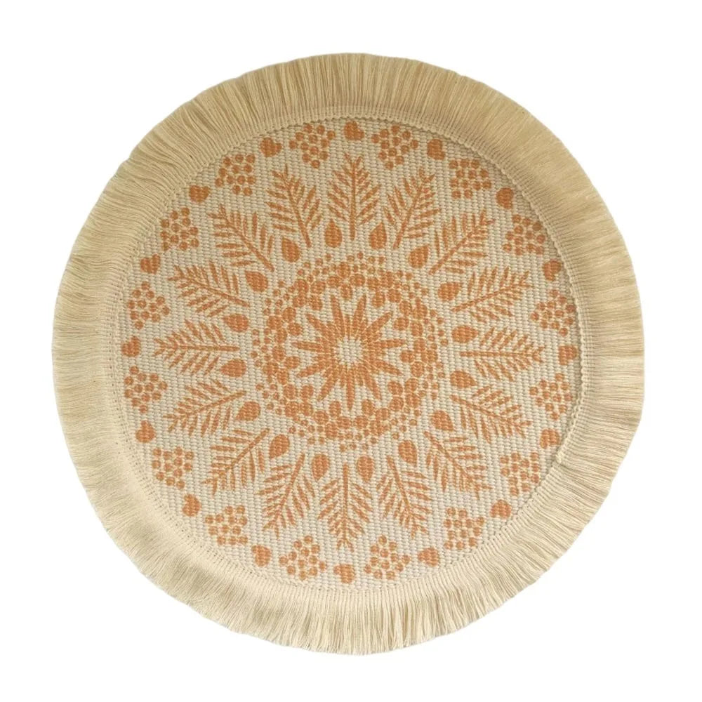 Bohemian Round Woven Placemat – Heat Resistant & Non-Slip Tassel Woven Placemat Richie's Orange L