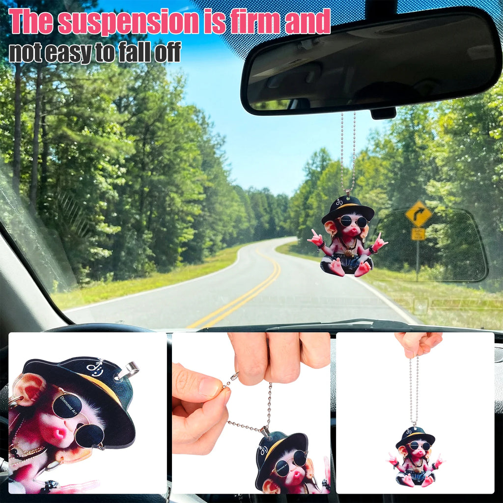 4 Pcs 2D Acrylic Hip Hop Monkey Car Rearview Mirror Charms Car Interior Charm Richie's