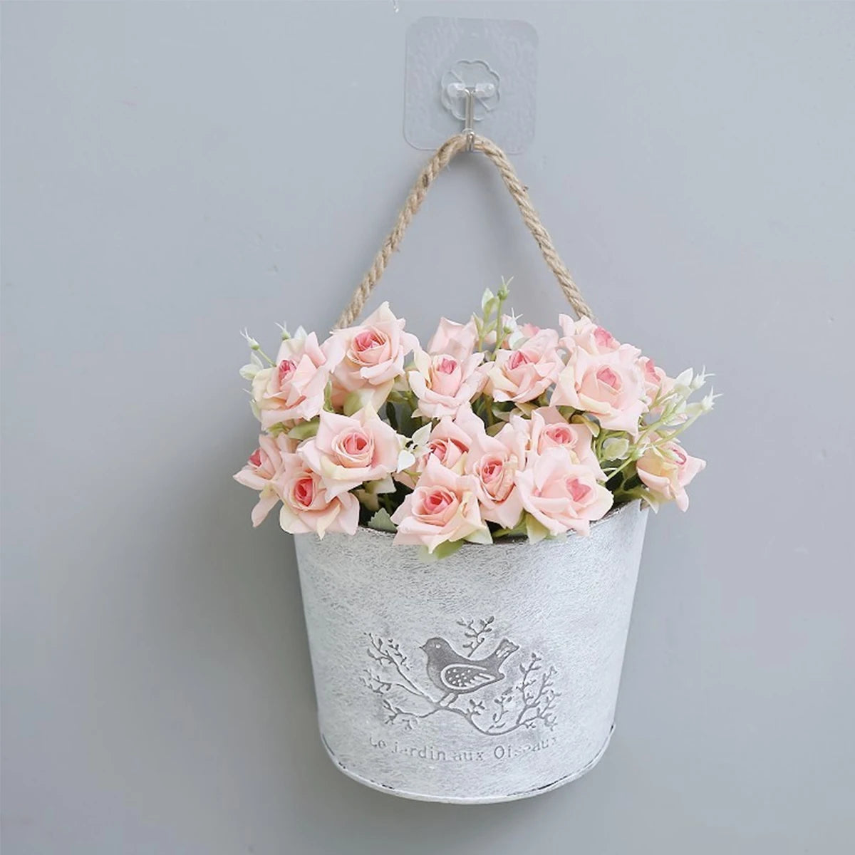 Vintage Bird Pattern Metal Wall Planter with Rope Handle Wall Planter Richie's