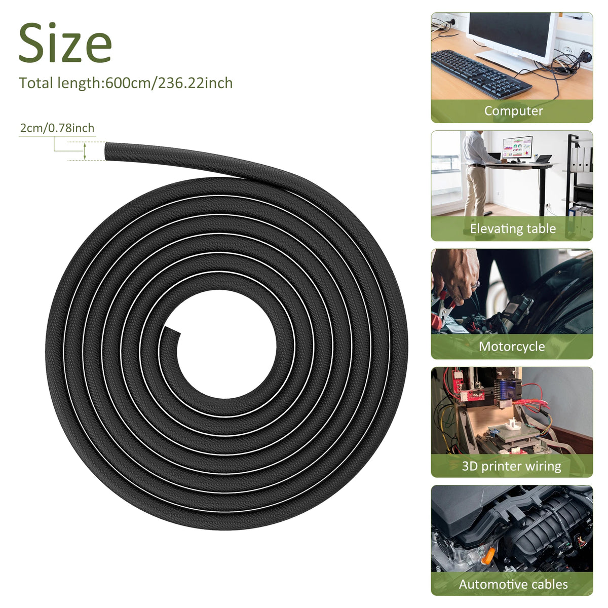 6M Self-Closing Braided Cable Management Sleeve – 20mm Cable Management Sleeve Richie's black 6m- Cutable