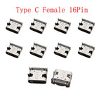 10Pcs USB Type-C 16 Pin Female Connector PCB Soldering DIY USB-C Connector Richie's B
