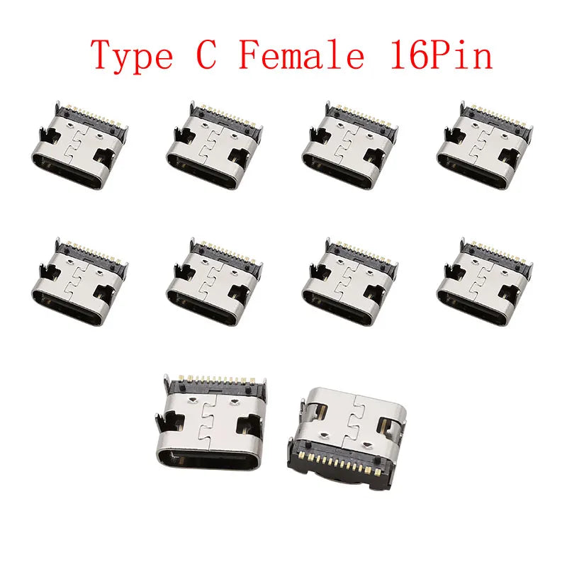 10Pcs USB Type-C 16 Pin Female Connector PCB Soldering DIY USB-C Connector Richie's B