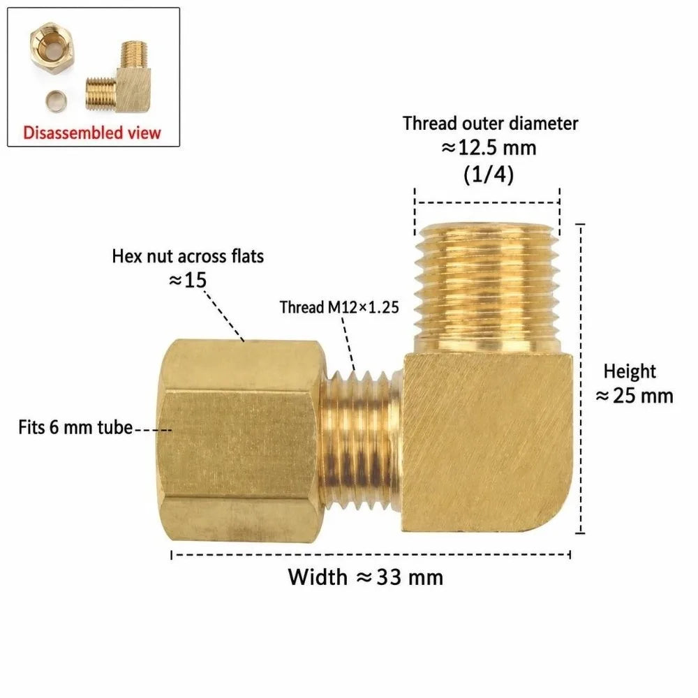 Brass 90° Compression Elbow Fitting Male Thread Tube Connector Compression Pipe Fitting Richie's 1-4- x 6mm