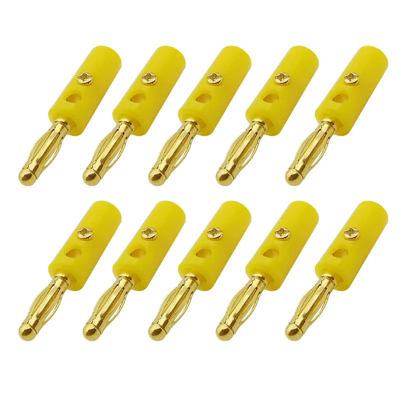 10Pcs 4mm Gold-Plated Banana Plug Solderless Screw Connector Set Banana Plug Connector Richie's 10 Yellow