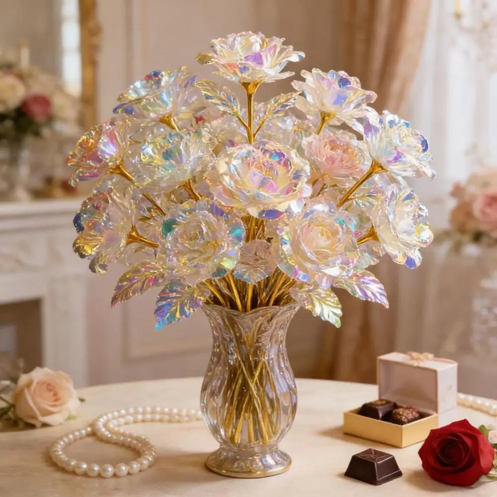 6 Pcs Gold Leaf Eternal Artificial Crystal Roses – Bouquet Gift Artificial Flowers Richie's
