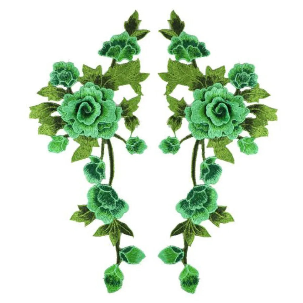 3D Flower Embroidery Applique Pair – Handmade Sew-On Patch Embroidery Applique Patch Richie's Green