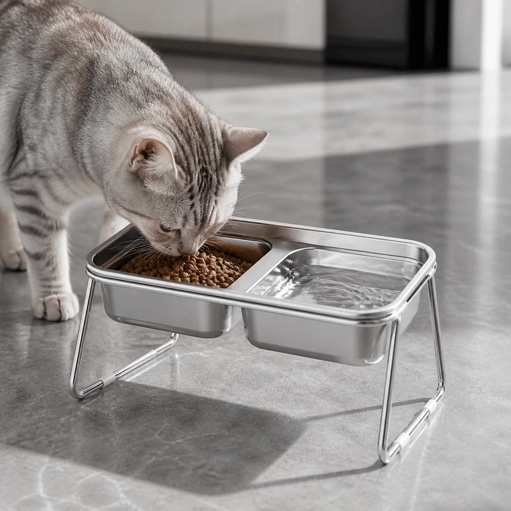 Stainless Steel Double Pet Bowl – Non-Slip Elevated Cat Dog Feeder Pet Feeding Bowl Richie's