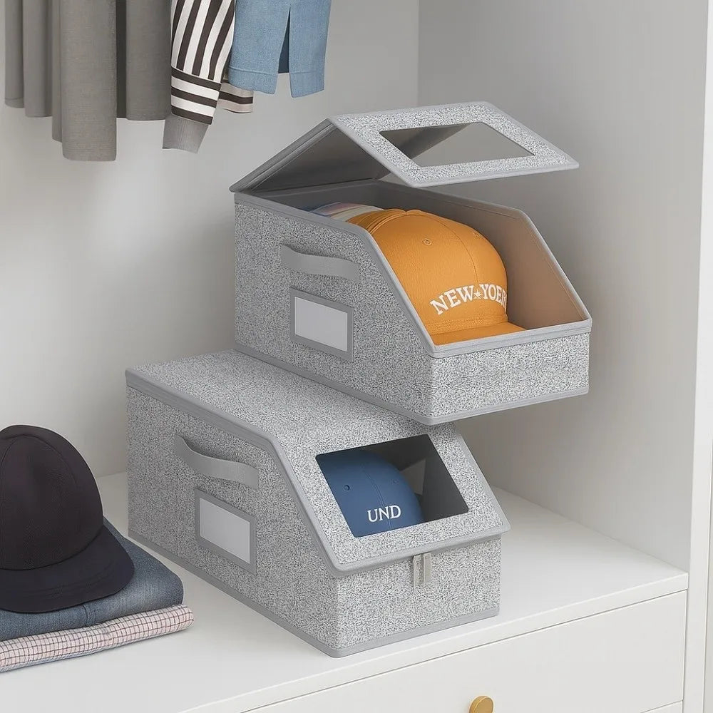 Zippered Hat Storage Box with Window – Foldable Cap Organizer Hat Storage Box Richie's