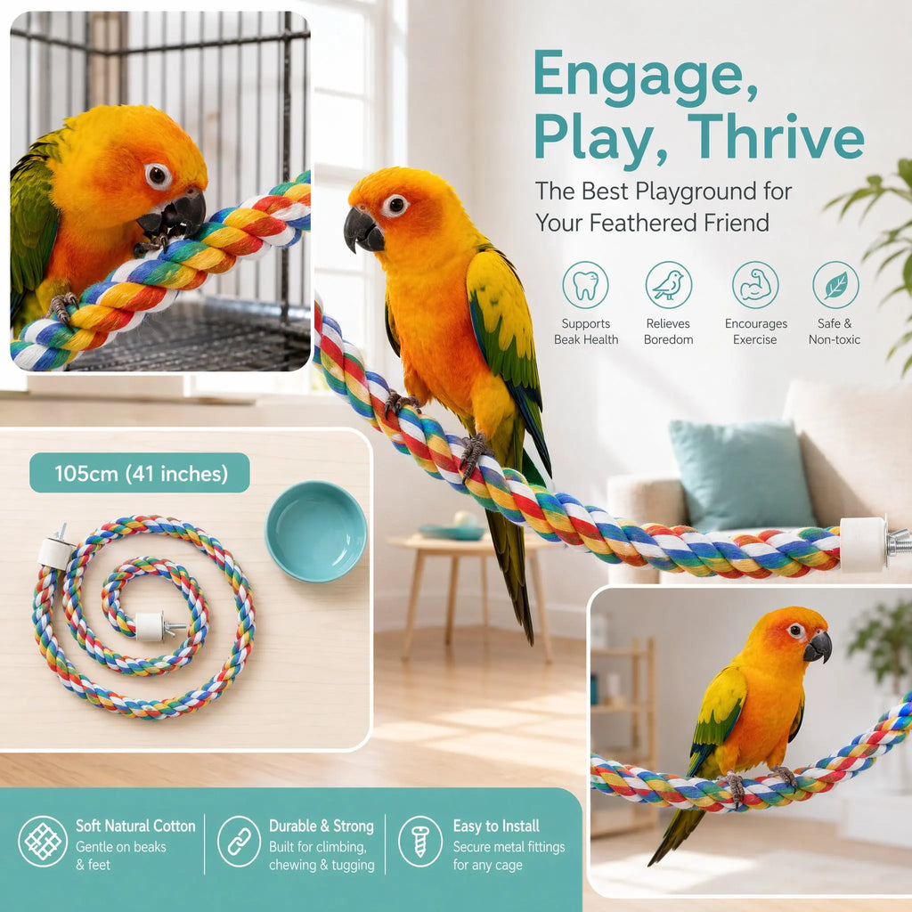 Cotton Rope Bird Perch for Parrots – Climbing Chew Toy Bird Rope Perch Richie's