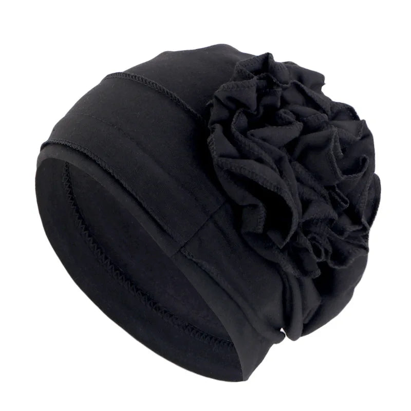 Women Flower Turban Hat Hijab Cap Elastic Head Wrap Bonnet Turban Hat Richie's Black