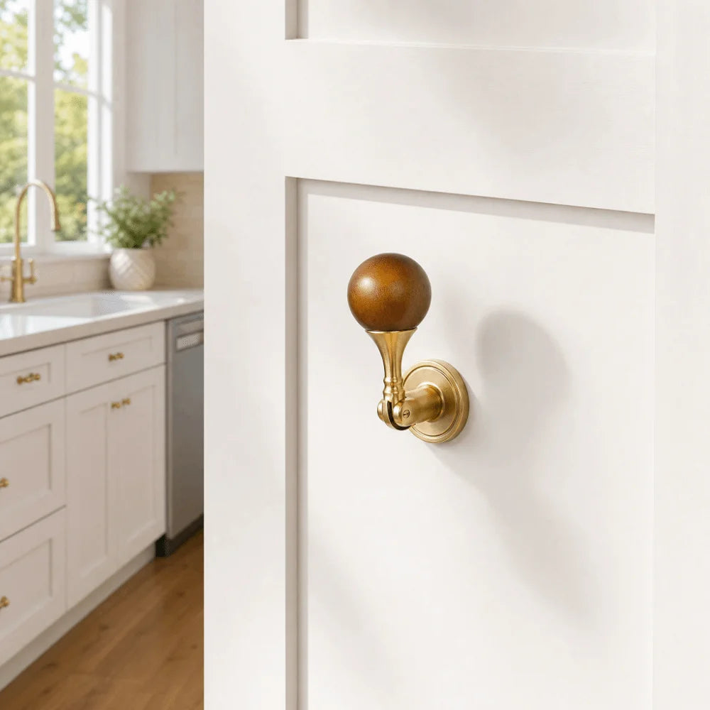 Vintage Walnut Wood Round Ball Cabinet Knobs – Single Hole Cabinet Knob Richie's