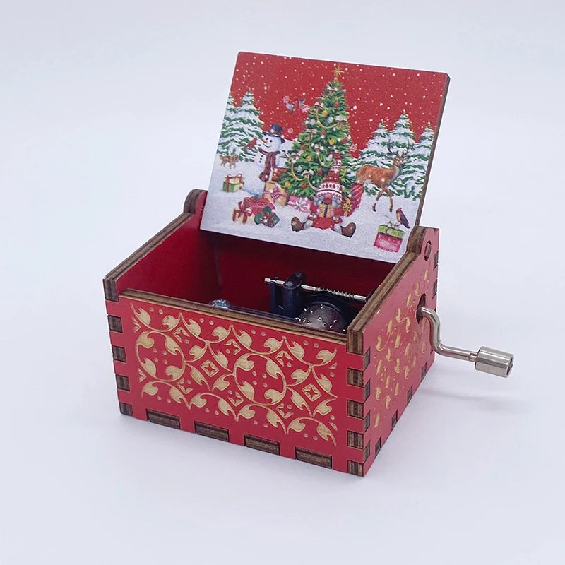 Wooden Hand Crank Music Box – Christmas Theme Holiday Gift Music Box Richie's 06