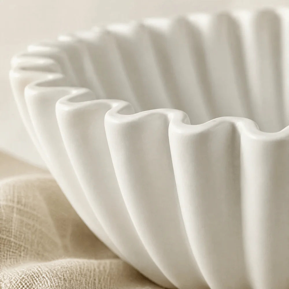 White Resin Fluted Decorative Bowl | Scalloped Ruffle Design Decorative Bowl Richie's