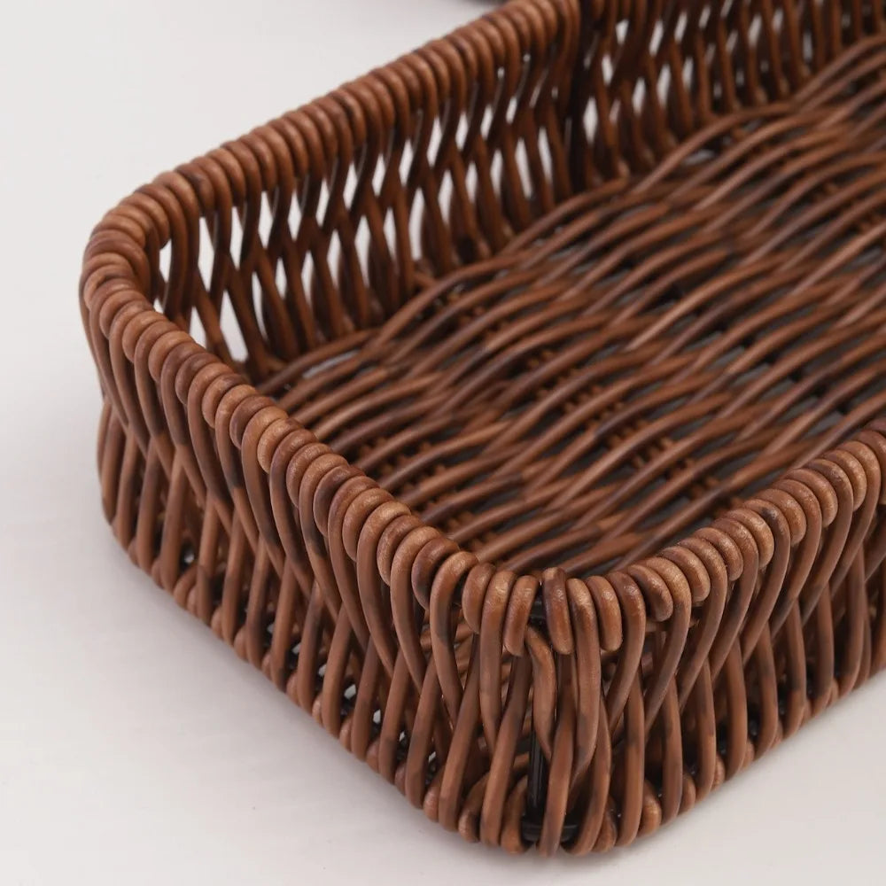 Faux Rattan Plastic Storage Basket Rectangle Wicker Tray Organizer Storage Basket Richie's