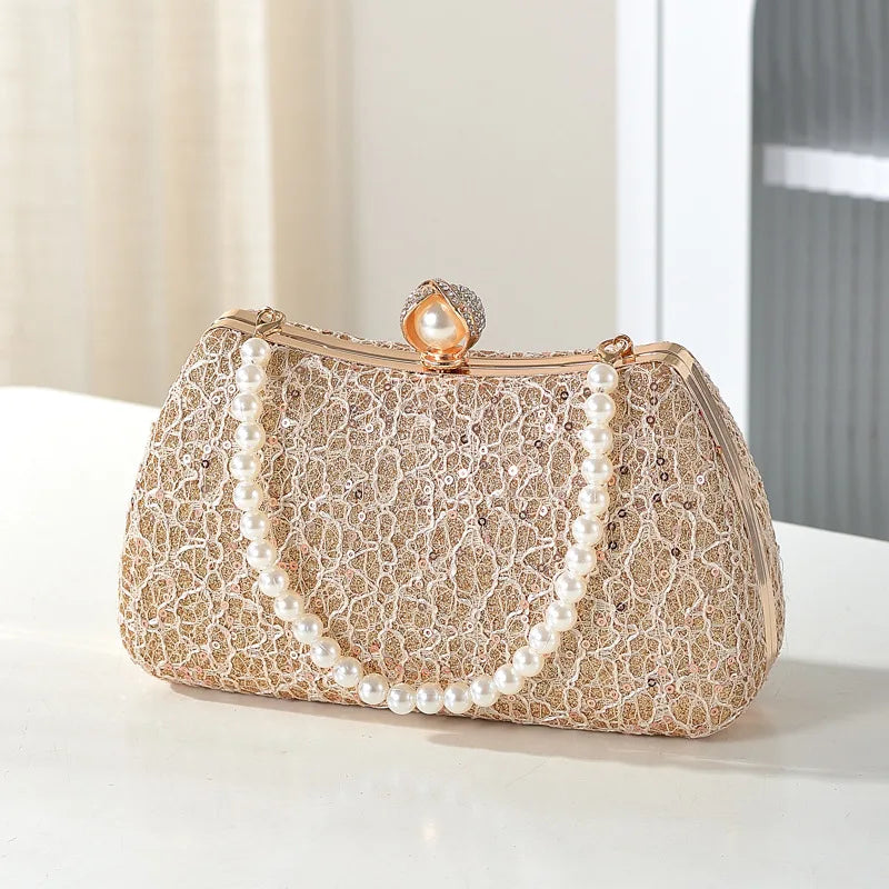 Luxury Beaded Pearl Clutch Bag – Wedding Evening Shoulder Bag Beaded Evening Clutch Richie's apricot