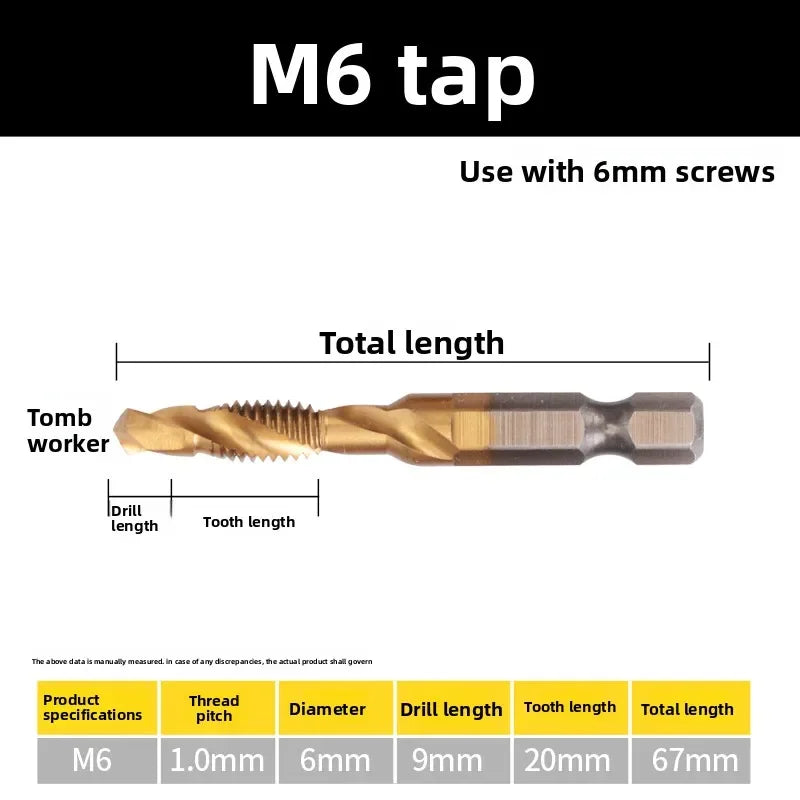 HSS Titanium Tap Drill Bit All-in-One Machining Tool Set 1–6pc Tap Drill Bit Set Richie's M6