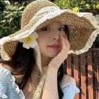 Women's Handmade Crochet Straw Bucket Hat – Wide Brim Beach Straw Bucket Hat Richie's khaki 3