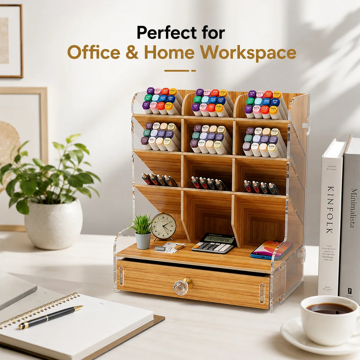 Wooden Desk Organizer with Drawer & Multi-Compartment Holder Desk Organizer Richie's Default Title