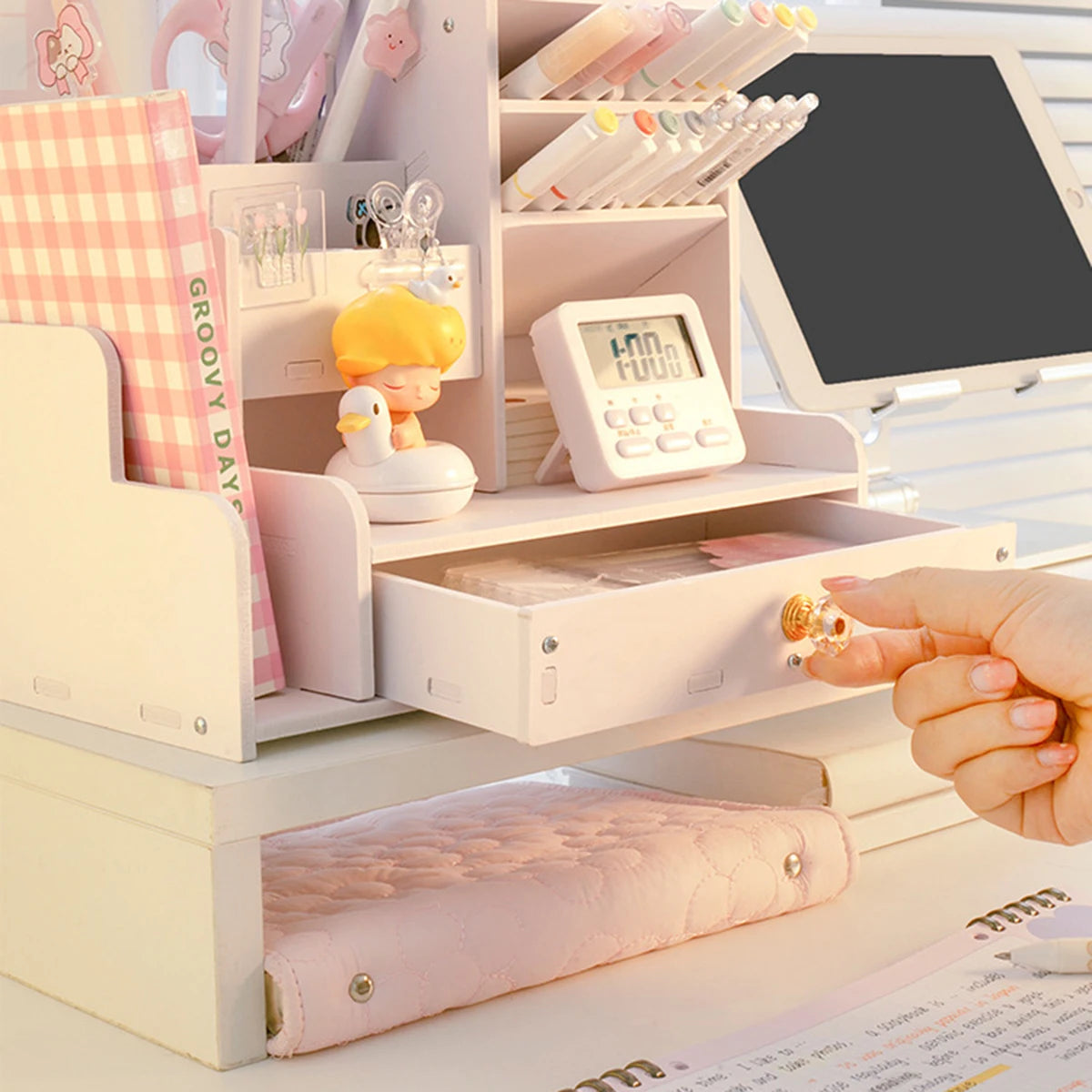 White Desk Organizer with Drawer & Multi-Compartment Storage Desk Organizer Richie's