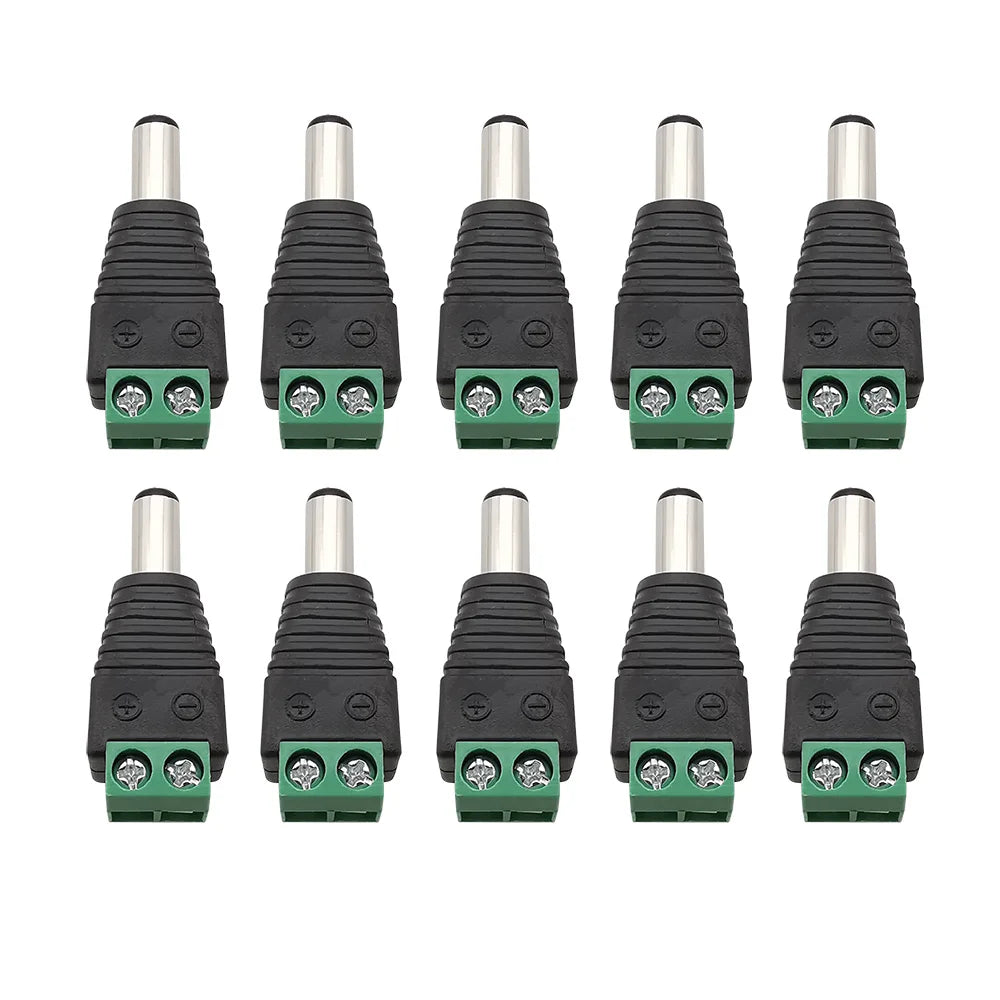 10Pcs DC 12V Solderless Screw Terminal Connectors 5.5x2.1/2.5mm DC Power Connector Richie's 10 Male 5.5x2.1mm