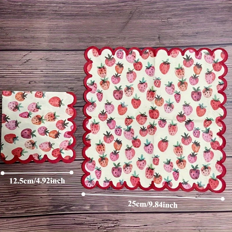 Strawberry Red Scalloped Paper Napkins 25x25cm | Party & Holiday Decorative Paper Napkins Richie's