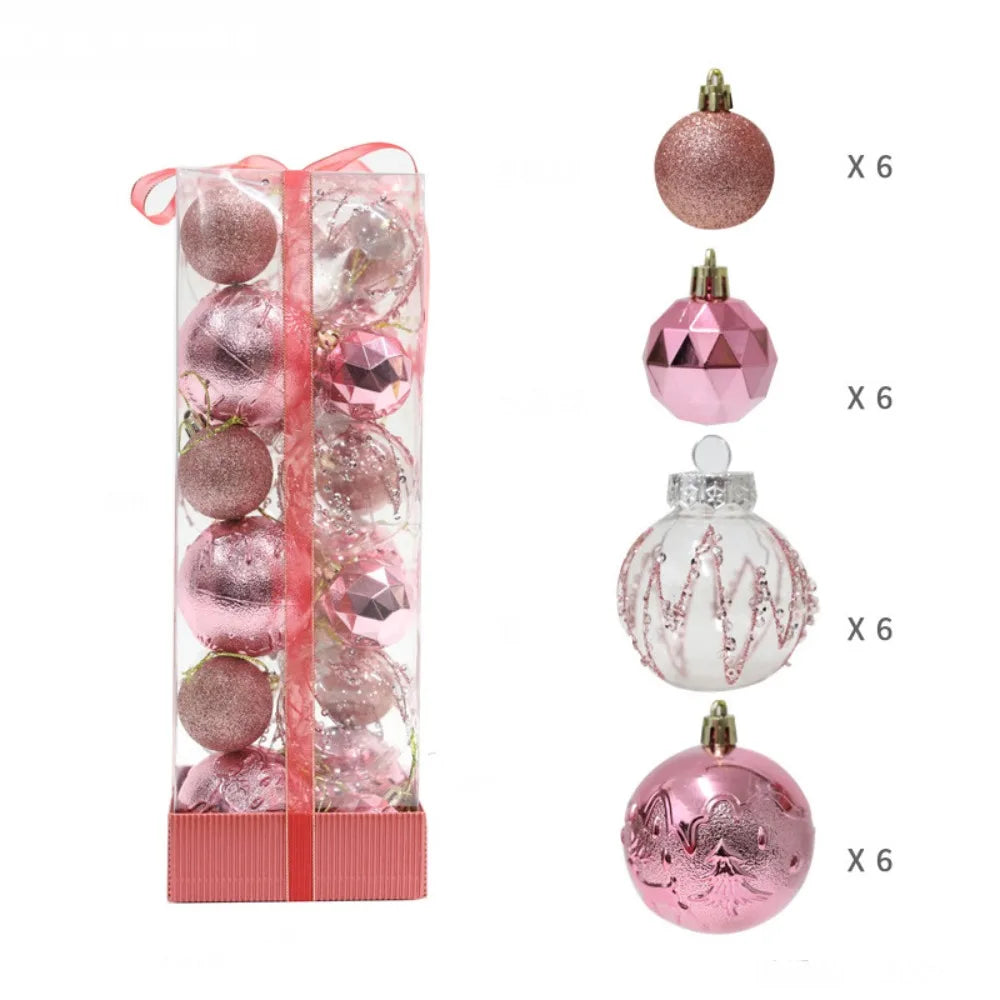 24pcs Christmas Ball Ornaments Set – 4cm & 6cm Xmas Baubles Christmas Ornament Set Richie's Pink 1.5cm