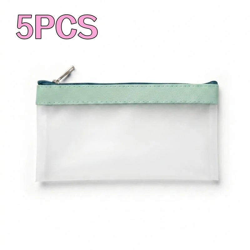 Zippered Money Pouch PVC Cash Bag for Coins, Bills & Office Zippered Money Pouch Richie's Green 5pcs