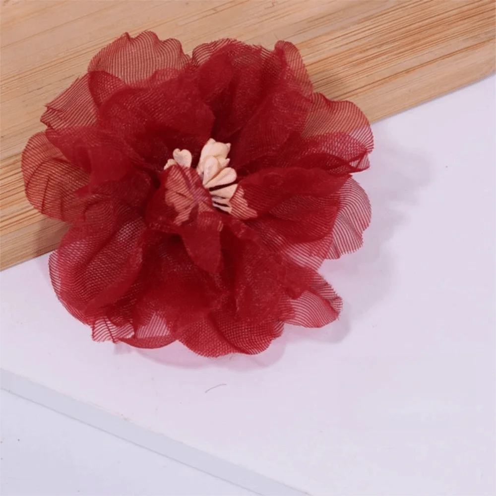 10Pcs Organza Flower Appliques 3D Mesh Sewing Patches 5.5cm Fabric Flower Appliques Richie's Wine Red