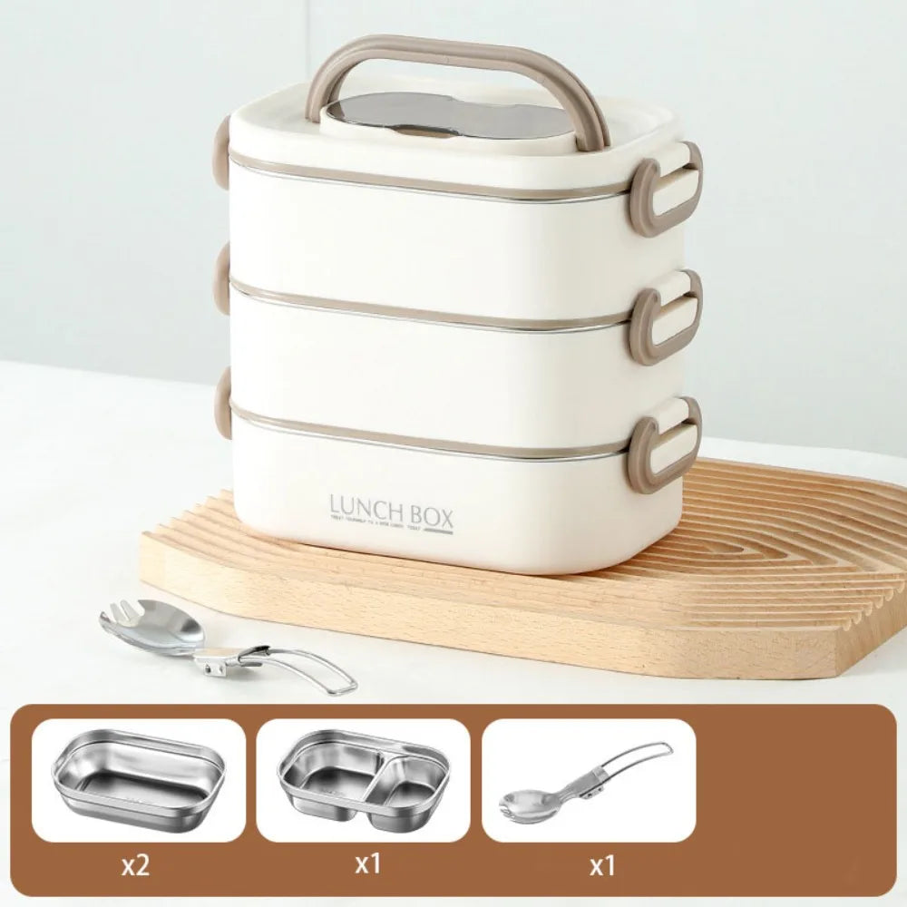 Stainless Steel Thermal Lunch Box Set – Stackable & Insulated Thermal Lunch Box Richie's Khaki 3 Layer