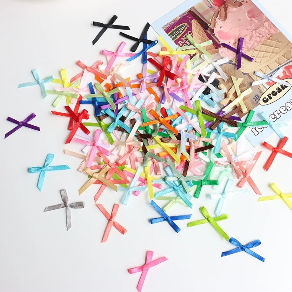100pcs Mini Ribbon Bows 2x3cm DIY Gift Wrapping Craft Decoration Craft Ribbon Bows Richie's Mixed Color 10 L