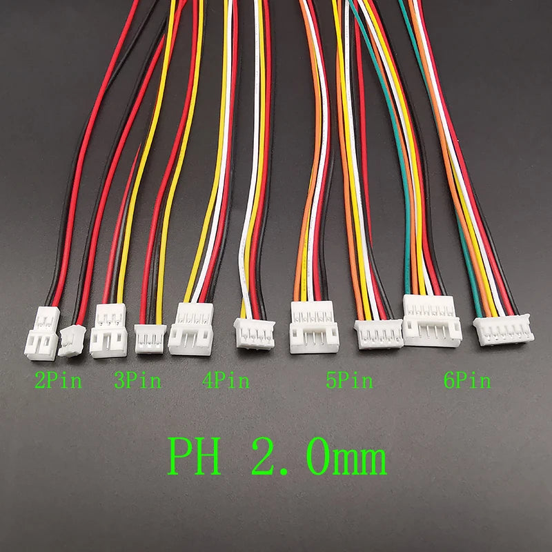 10 Pairs JST PH 2.0mm Connectors 2-6 Pin Male Female Wired Electronics Connector Richie's