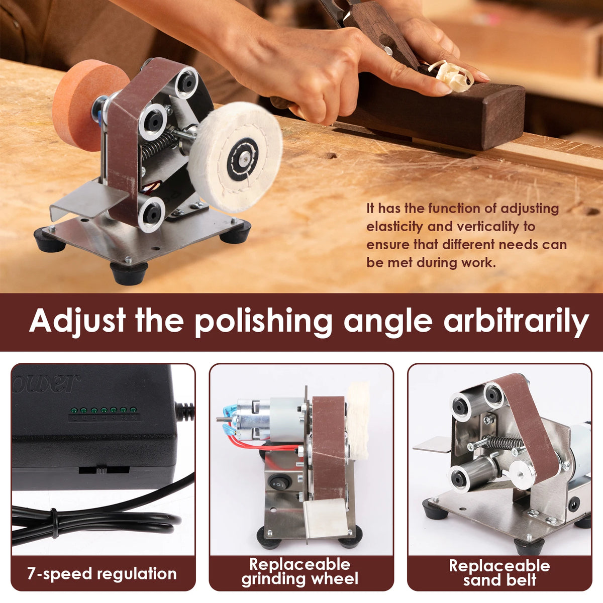 Mini Electric Belt Sander & Bench Grinder – 7-Speed Stainless Belt Sander Grinder Richie's