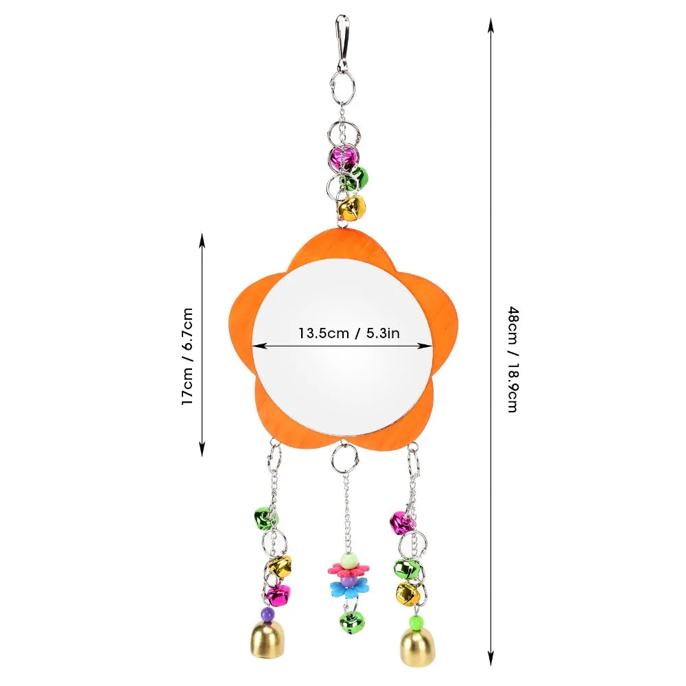 Bird Hanging Mirror Toy with Bells & Beads – Orange Bird Cage Toy Richie's