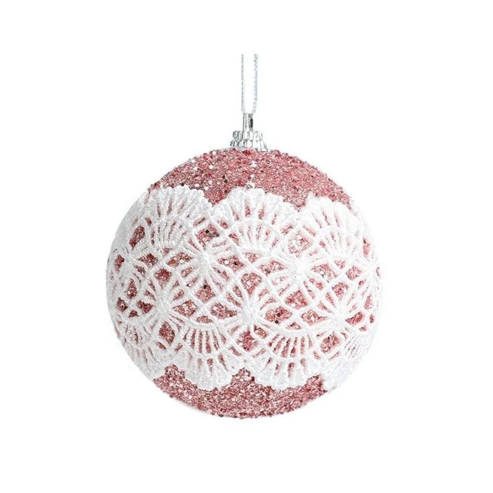 8cm Lace Foam Christmas Ball Ornament | Xmas Tree Pendant Christmas Ornament Richie's Pink