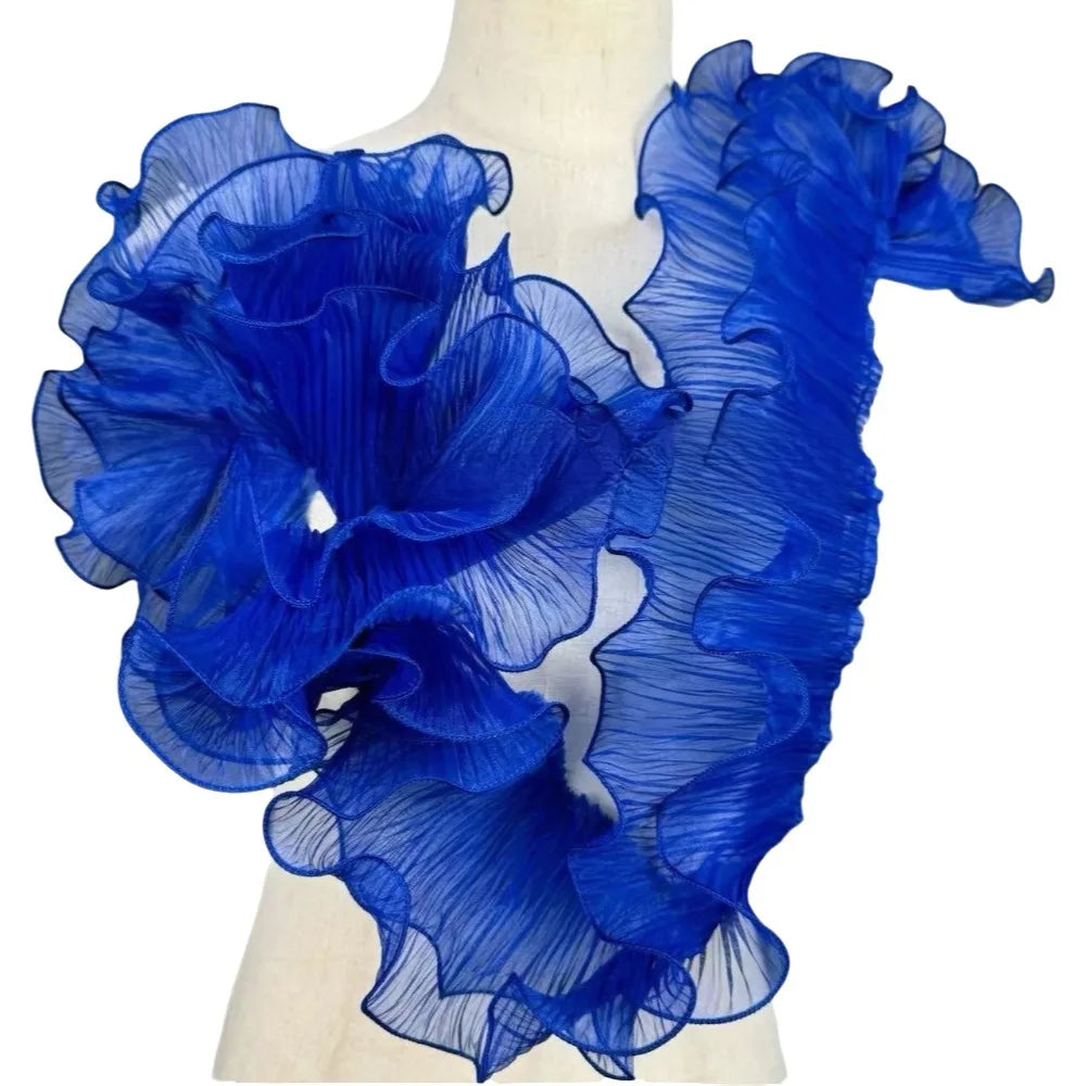 1 Yard Pleated Ruffle Fabric – Double Layer Mermaid Lace Organza Pleated Lace Fabric Richie's RoyalBlue Length 1 Yard