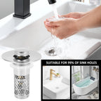 Stainless Steel Pop-Up Sink Stopper & Drain Strainer Basket Sink Drain Strainer Richie's
