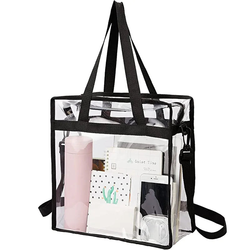 Transparent Waterproof PVC Tote Bag | Large Crossbody Shoulder PVC Tote Bag Richie's Black