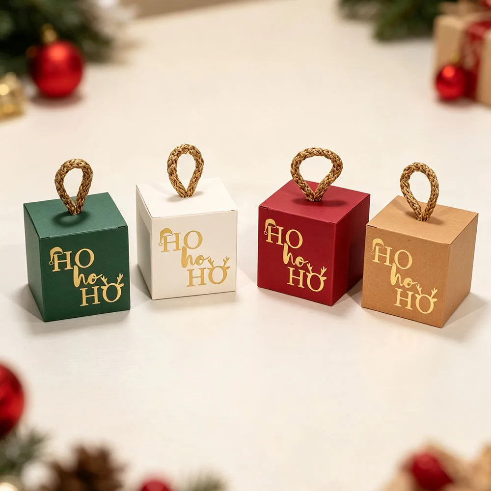 10pcs Christmas Cube Gift Boxes with Rope Handle | Favor Boxes Holiday Gift Boxes Richie's